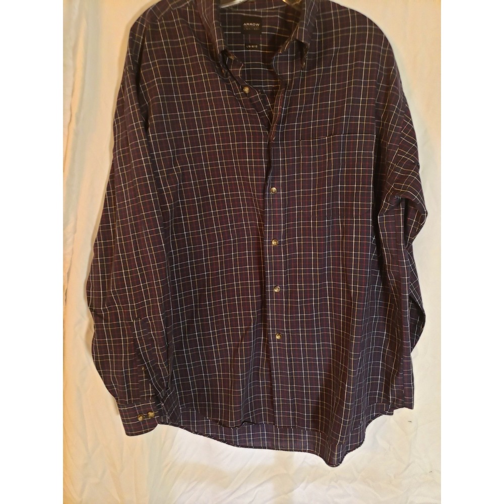 Mens Arrow Navy Plaid Long Sleeve Shirt Size 16-16.5